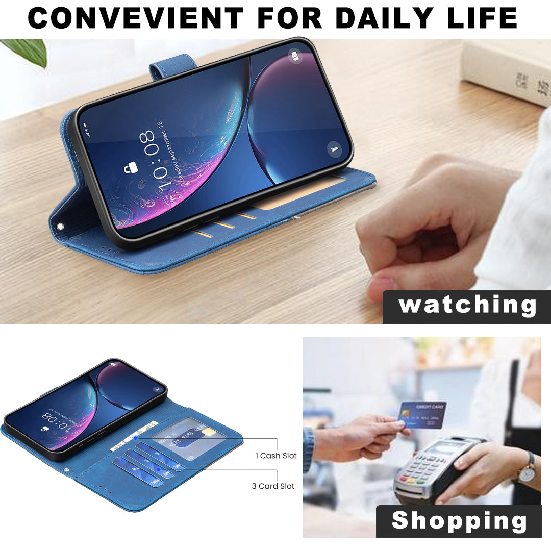 For iPhone 17 Pro Max Phone Case BINFEN COLOR Wallet Stand Geometry Imprinted Leather Cover - Blue