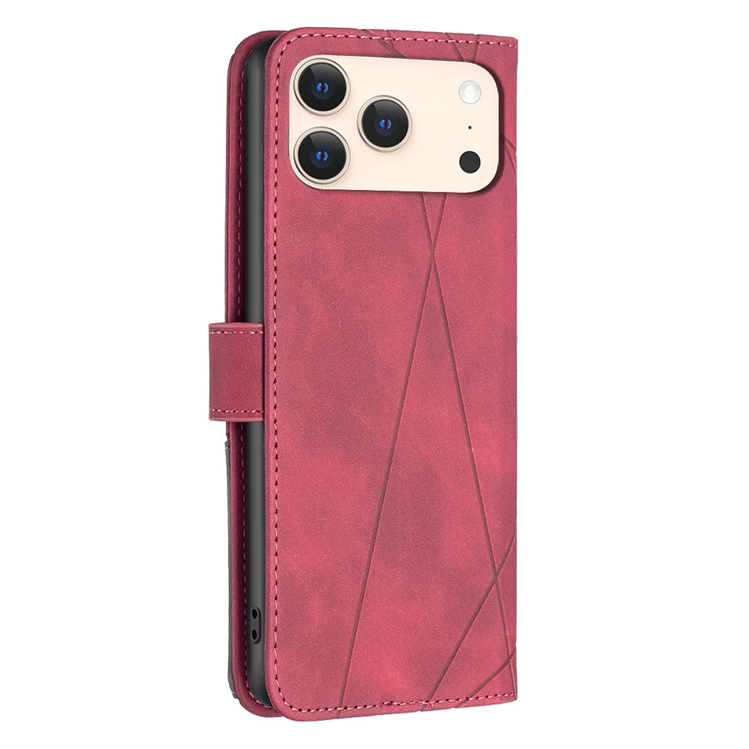 For iPhone 17 Pro Max Phone Case BINFEN COLOR Wallet Stand Geometry Imprinted Leather Cover - Red