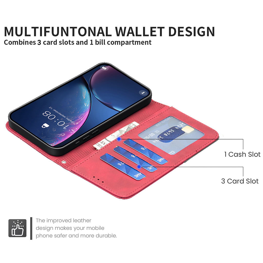 For iPhone 17 Pro Max Phone Case BINFEN COLOR Wallet Stand Geometry Imprinted Leather Cover - Red