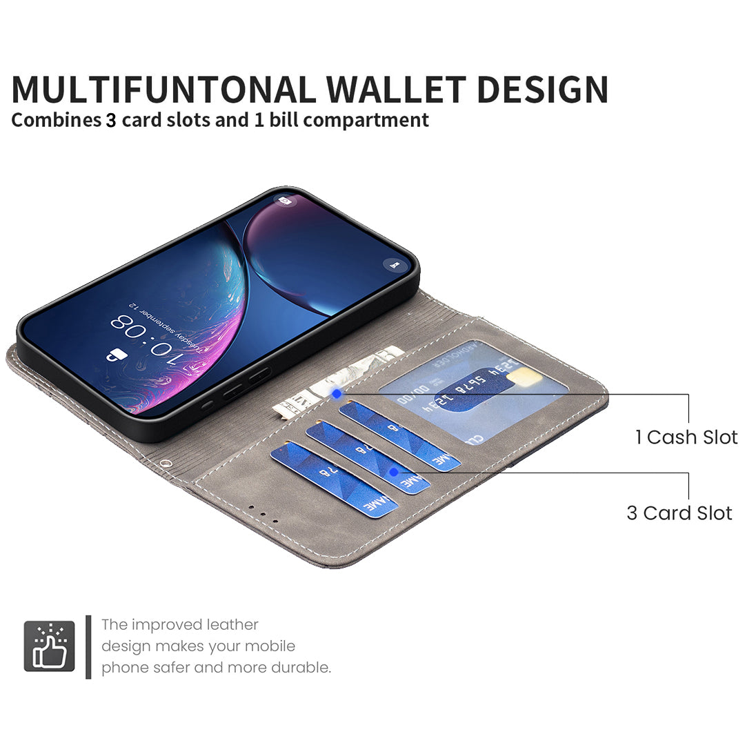 For iPhone 17 Pro Max Phone Case BINFEN COLOR Wallet Stand Geometry Imprinted Leather Cover - Grey