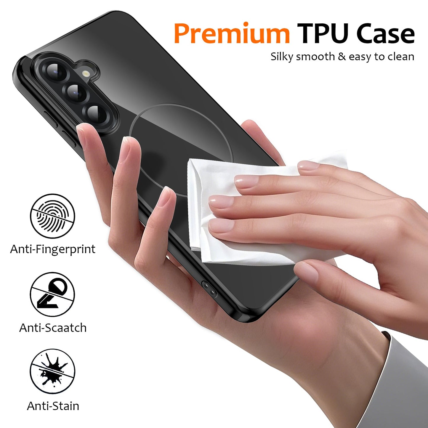 For Samsung Galaxy A17 5G Magnetic Case Compatible with MagSafe TPU Phone Back Cover with Lanyard - Black