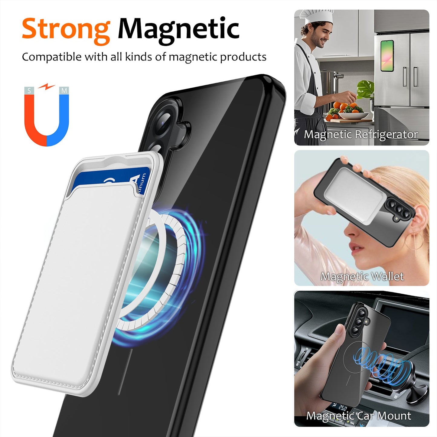 For Samsung Galaxy A17 5G Magnetic Case Compatible with MagSafe TPU Phone Back Cover with Lanyard - Black