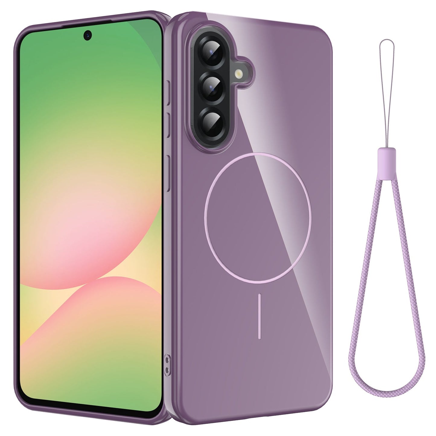 For Samsung Galaxy A17 5G Magnetic Case Compatible with MagSafe TPU Phone Back Cover with Lanyard - Purple