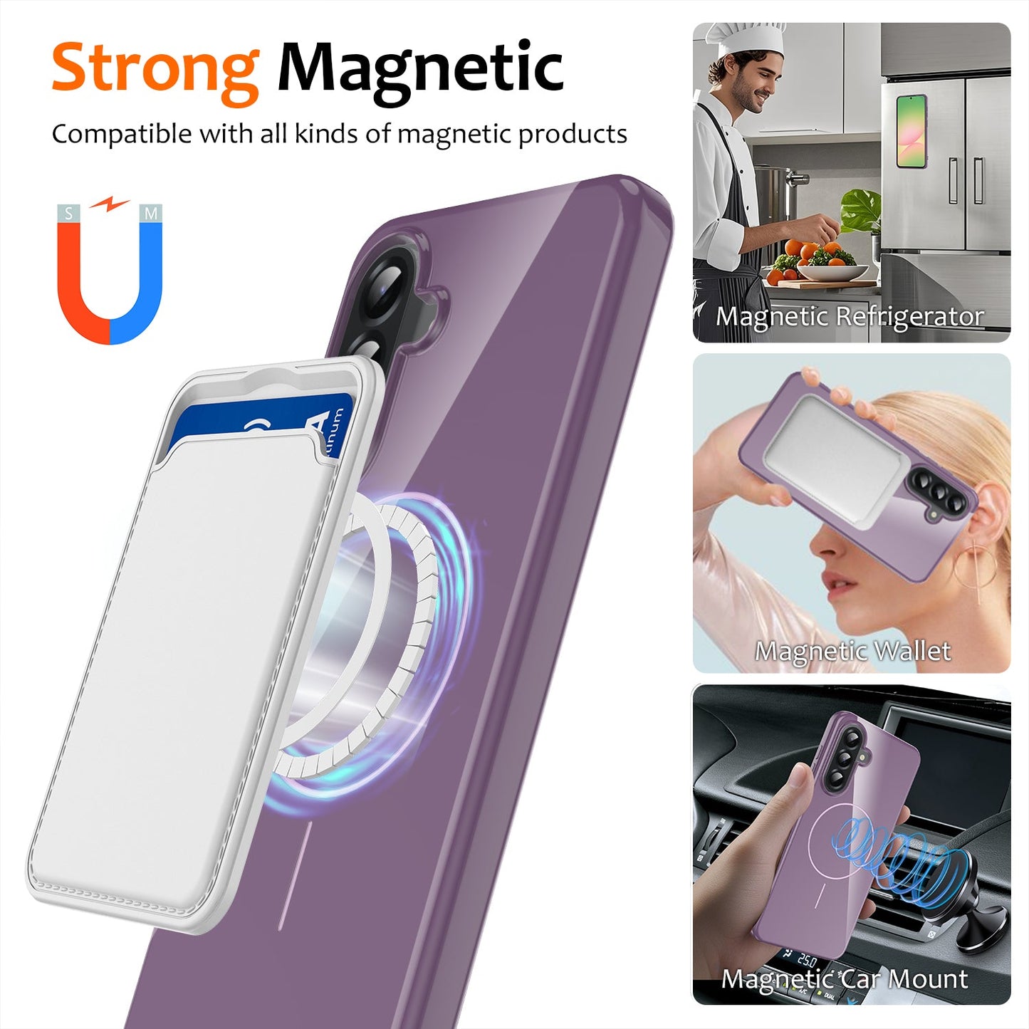 For Samsung Galaxy A17 5G Magnetic Case Compatible with MagSafe TPU Phone Back Cover with Lanyard - Purple