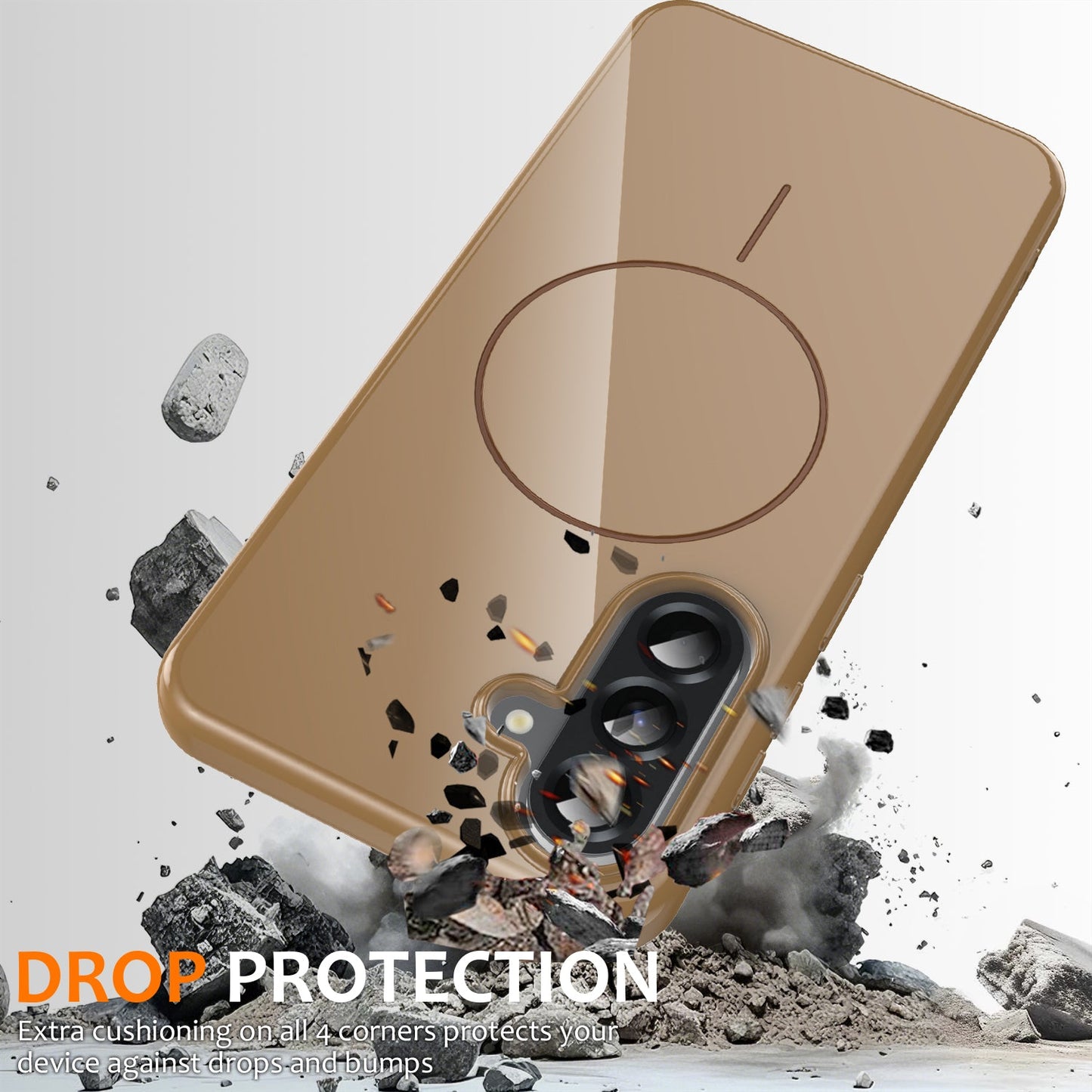 For Samsung Galaxy A17 5G Magnetic Case Compatible with MagSafe TPU Phone Back Cover with Lanyard - Desert Gold