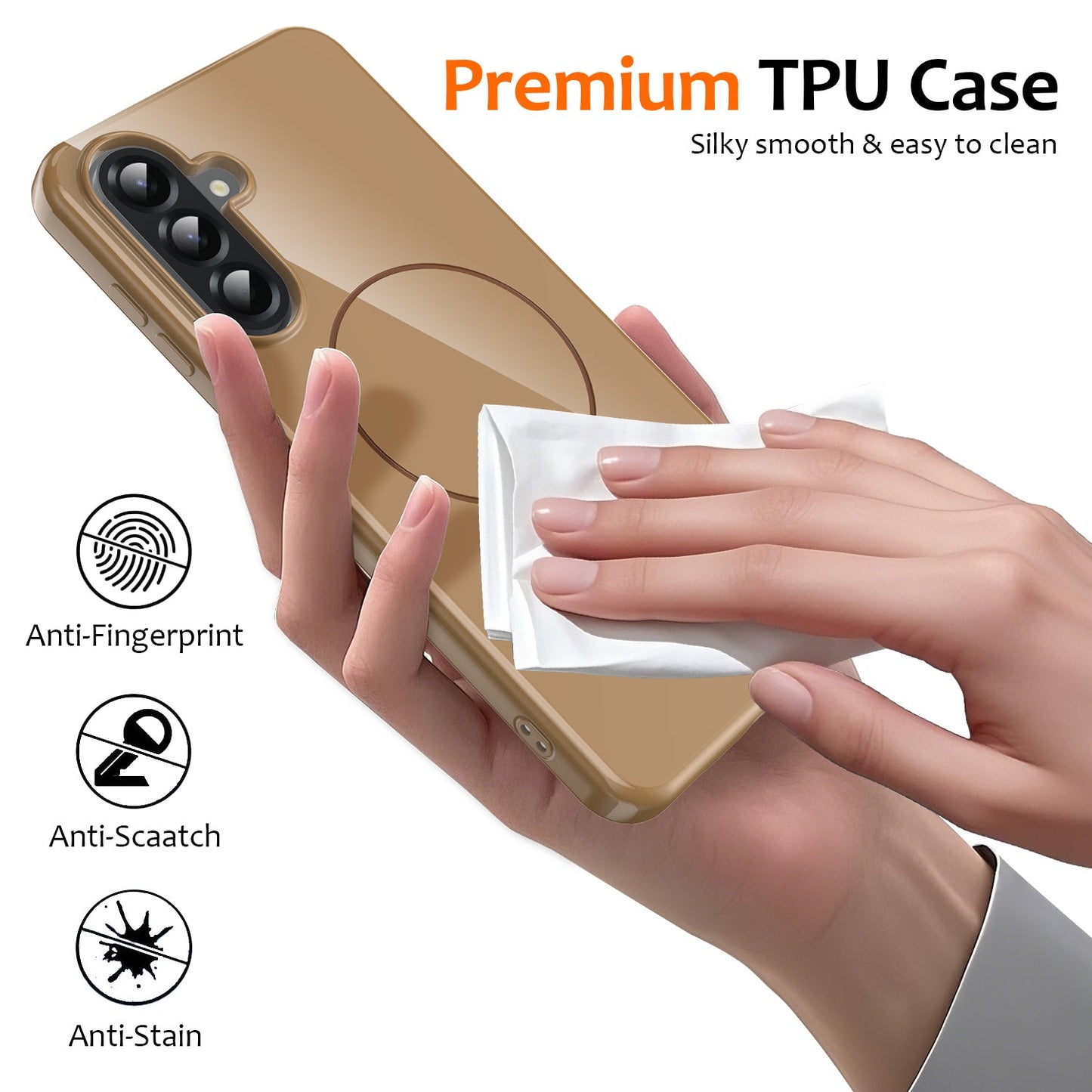 For Samsung Galaxy A17 5G Magnetic Case Compatible with MagSafe TPU Phone Back Cover with Lanyard - Desert Gold