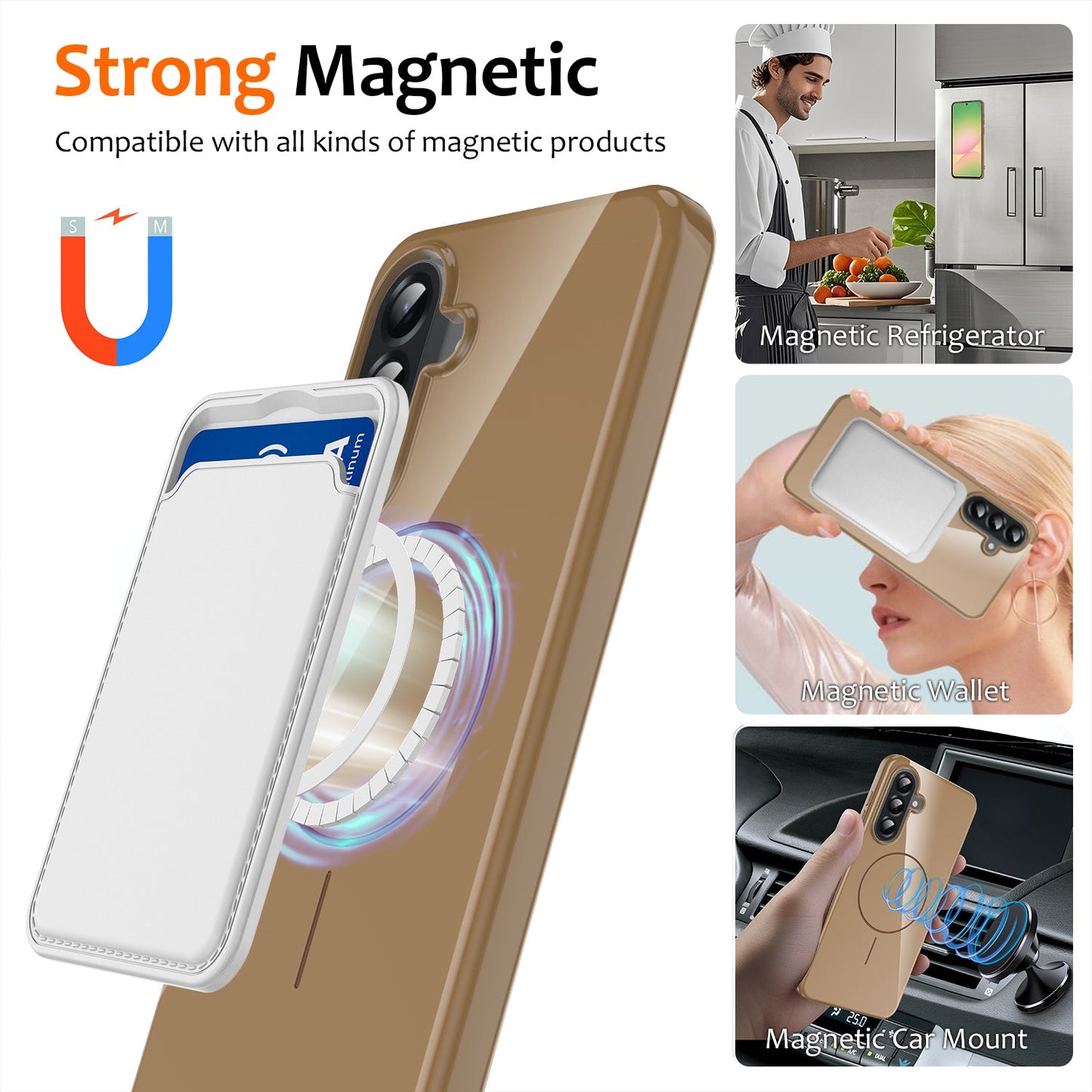 For Samsung Galaxy A17 5G Magnetic Case Compatible with MagSafe TPU Phone Back Cover with Lanyard - Desert Gold