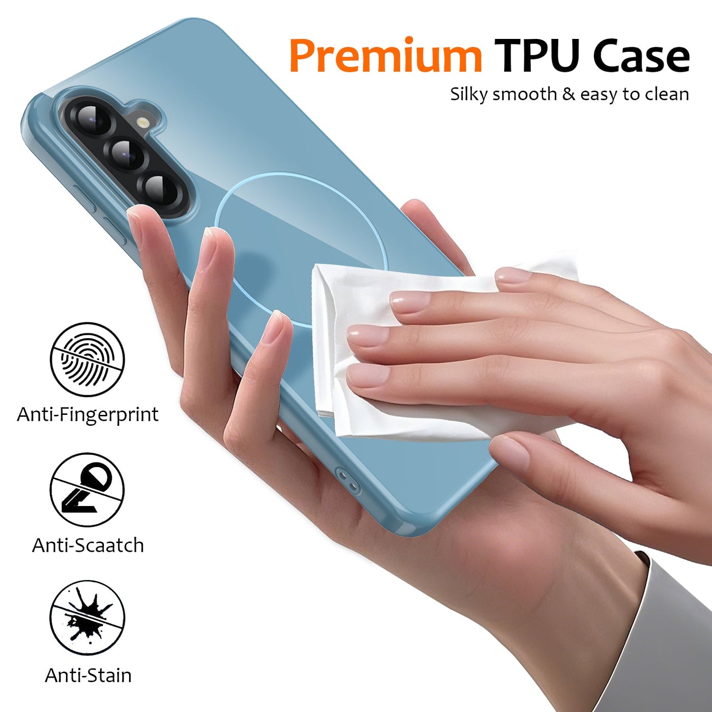 For Samsung Galaxy A17 5G Magnetic Case Compatible with MagSafe TPU Phone Back Cover with Lanyard - Blue