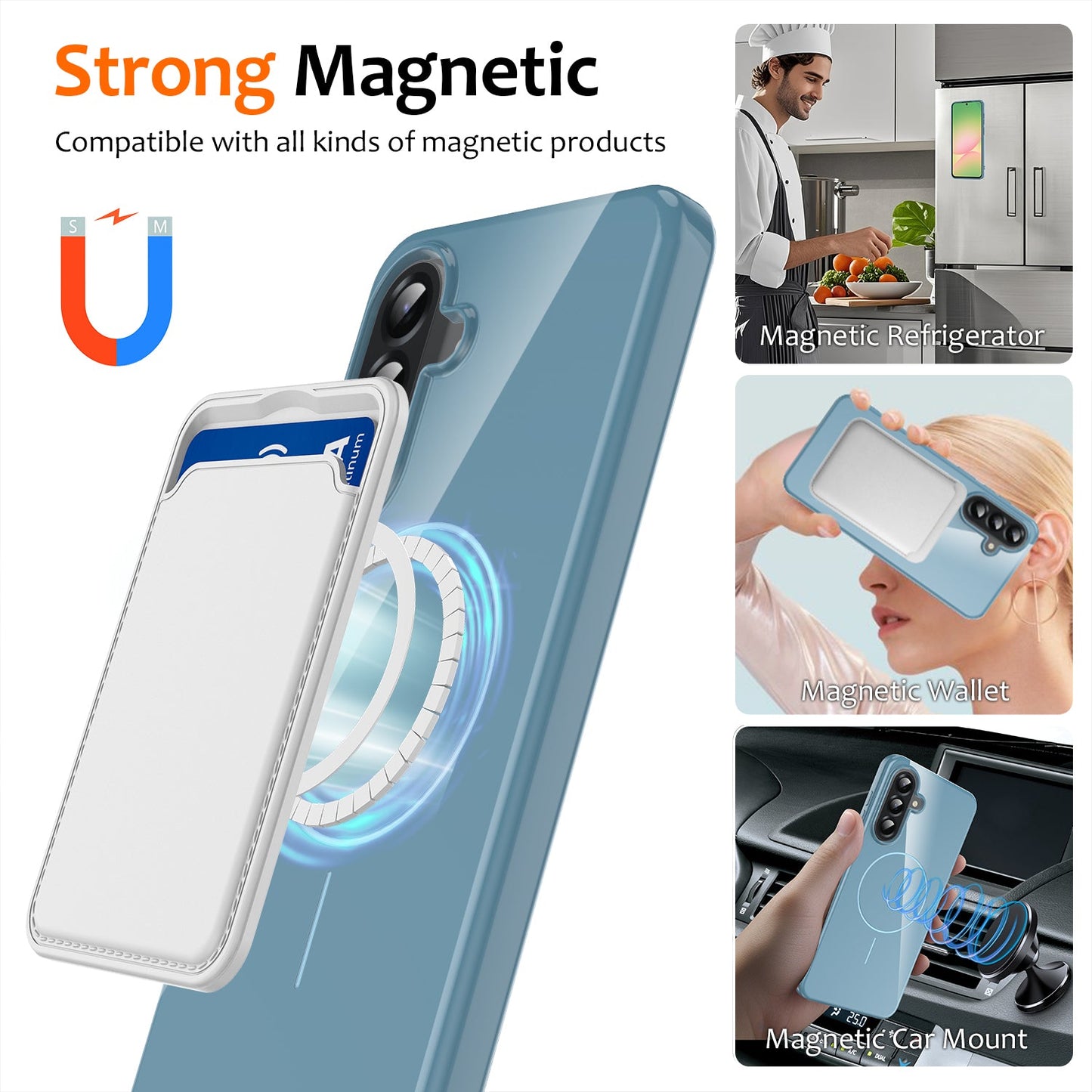 For Samsung Galaxy A17 5G Magnetic Case Compatible with MagSafe TPU Phone Back Cover with Lanyard - Blue