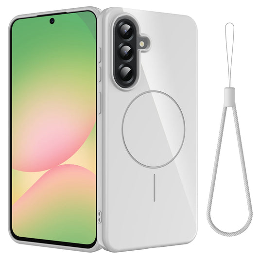 For Samsung Galaxy A17 5G Magnetic Case Compatible with MagSafe TPU Phone Back Cover with Lanyard - White