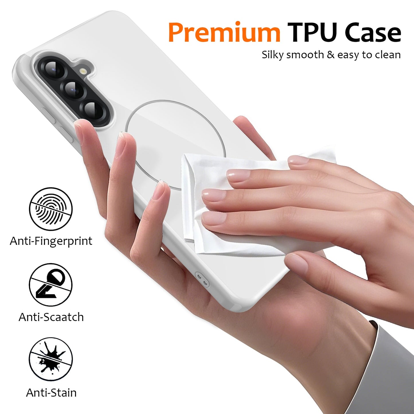 For Samsung Galaxy A17 5G Magnetic Case Compatible with MagSafe TPU Phone Back Cover with Lanyard - White