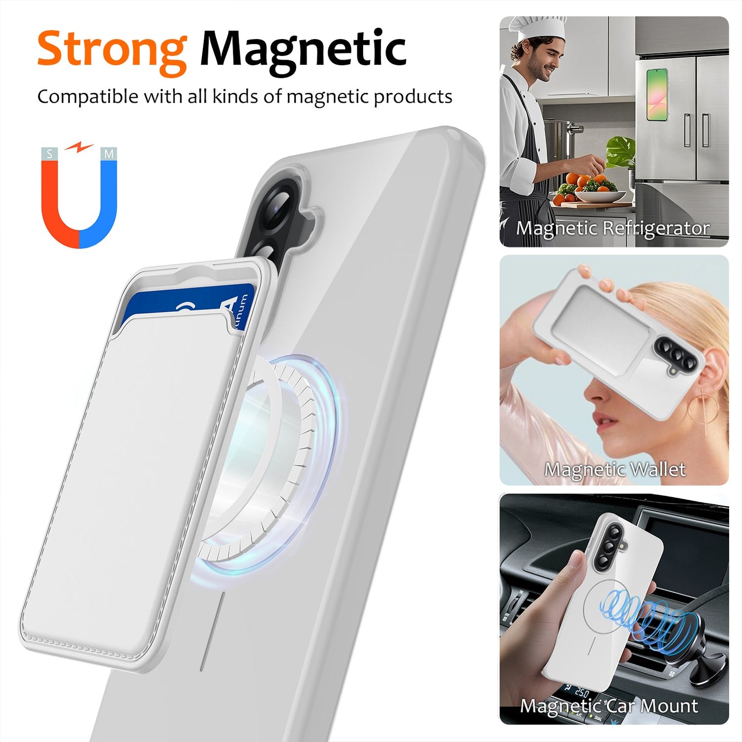 For Samsung Galaxy A17 5G Magnetic Case Compatible with MagSafe TPU Phone Back Cover with Lanyard - White