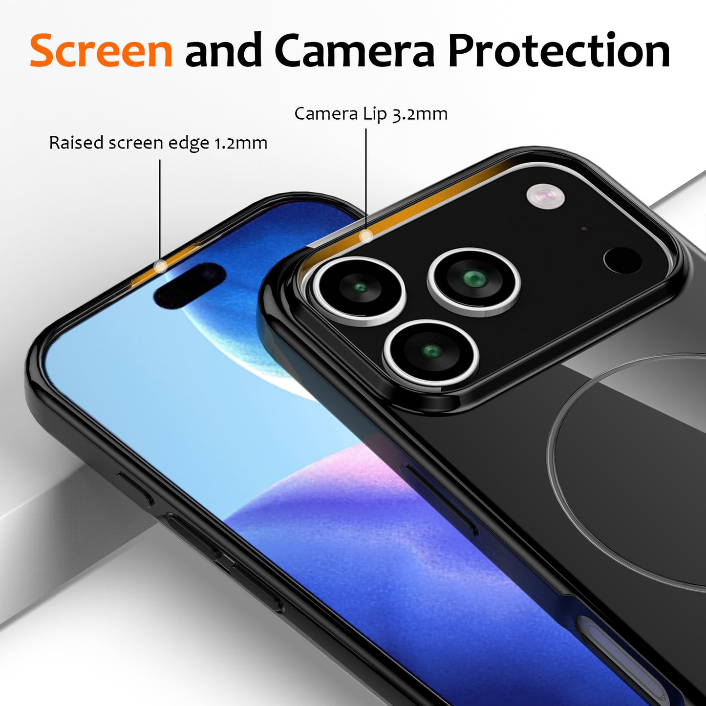 For iPhone 17 Pro Max Magnetic Case Compatible with MagSafe TPU Phone Back Cover with Lanyard - Black