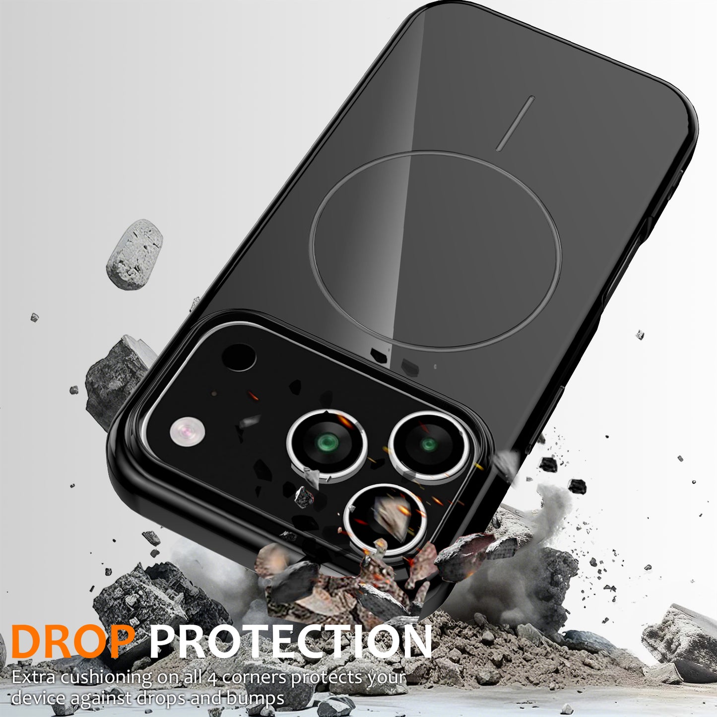 For iPhone 17 Pro Max Magnetic Case Compatible with MagSafe TPU Phone Back Cover with Lanyard - Black