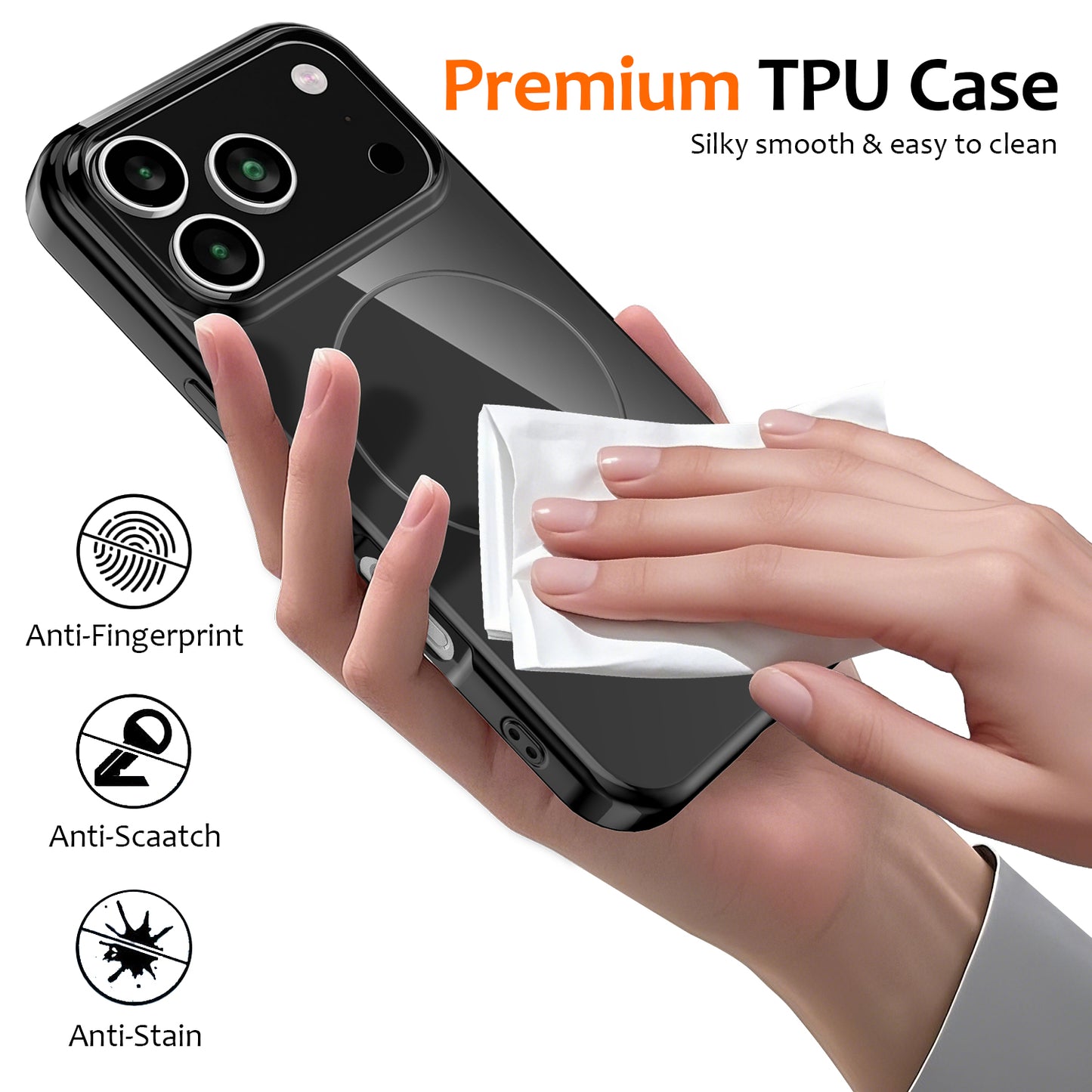 For iPhone 17 Pro Max Magnetic Case Compatible with MagSafe TPU Phone Back Cover with Lanyard - Black