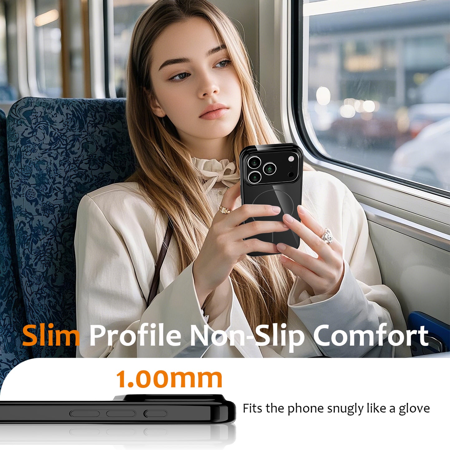 For iPhone 17 Pro Max Magnetic Case Compatible with MagSafe TPU Phone Back Cover with Lanyard - Black