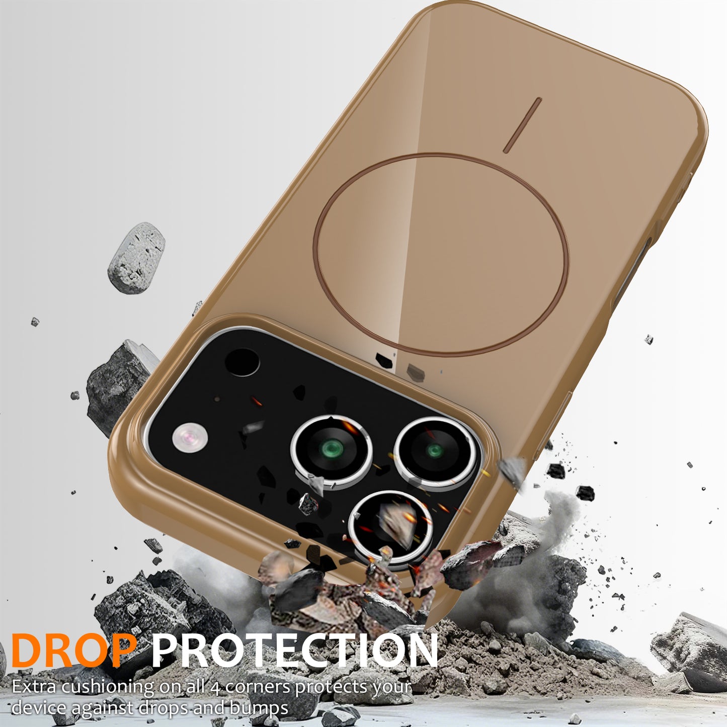 For iPhone 17 Pro Max Magnetic Case Compatible with MagSafe TPU Phone Back Cover with Lanyard - Desert Gold