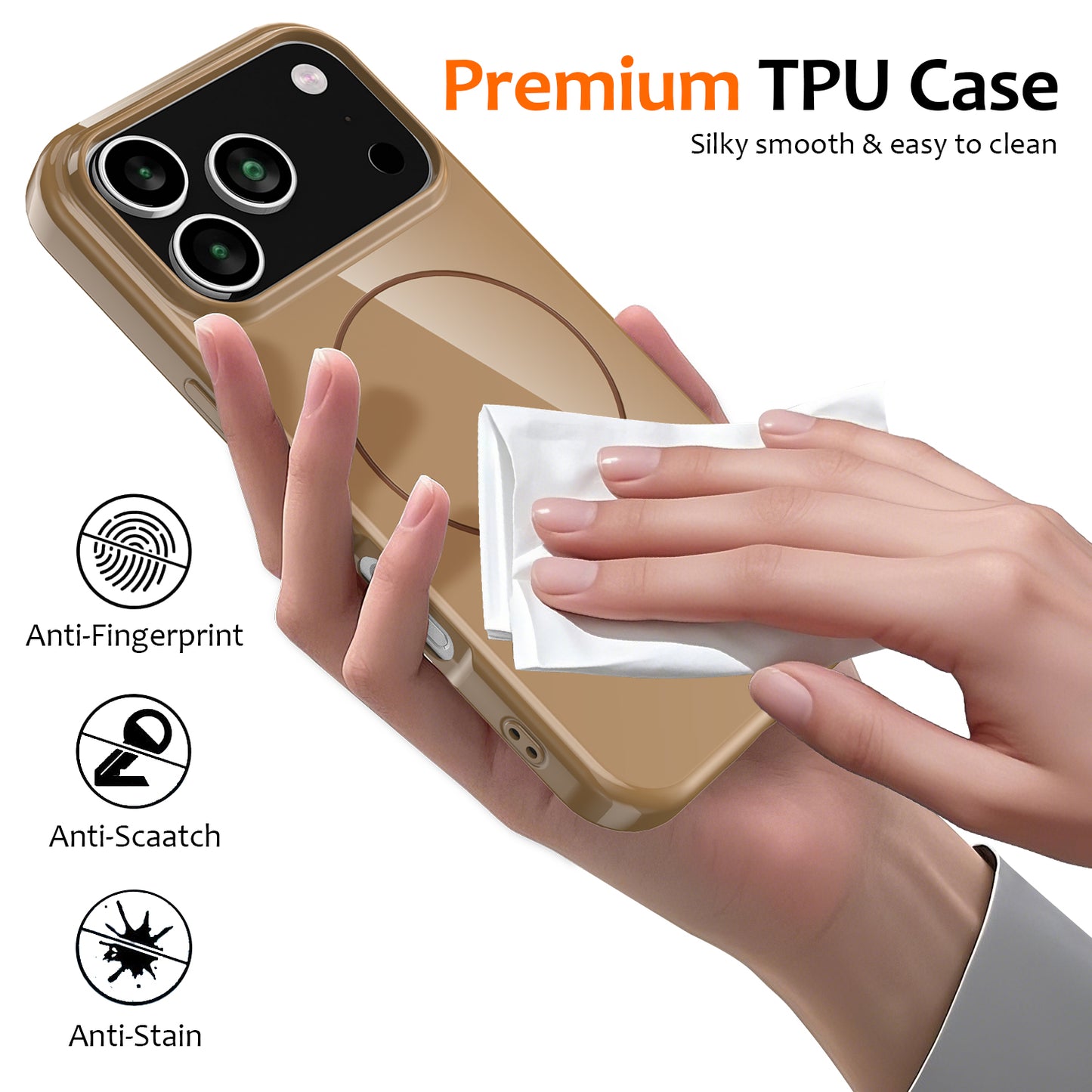 For iPhone 17 Pro Max Magnetic Case Compatible with MagSafe TPU Phone Back Cover with Lanyard - Desert Gold