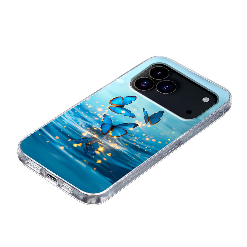 For iPhone 17 Pro Max Case Pattern Printing Shockproof Soft TPU Phone Cover - Blue Butterfly