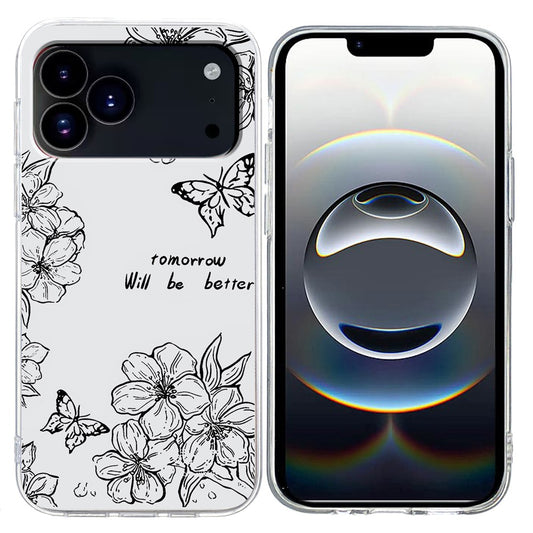 For iPhone 17 Pro Max Case Pattern Printing Shockproof Soft TPU Phone Cover - Butterfly Flower