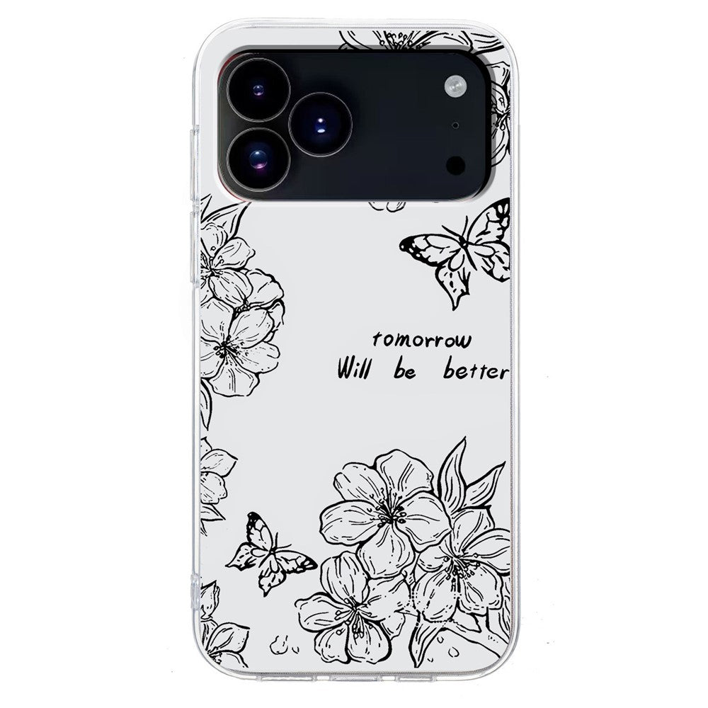 For iPhone 17 Pro Max Case Pattern Printing Shockproof Soft TPU Phone Cover - Butterfly Flower