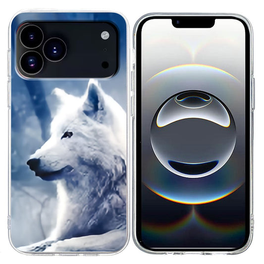 For iPhone 17 Pro Max Case Pattern Printing Shockproof Soft TPU Phone Cover - White Wolf