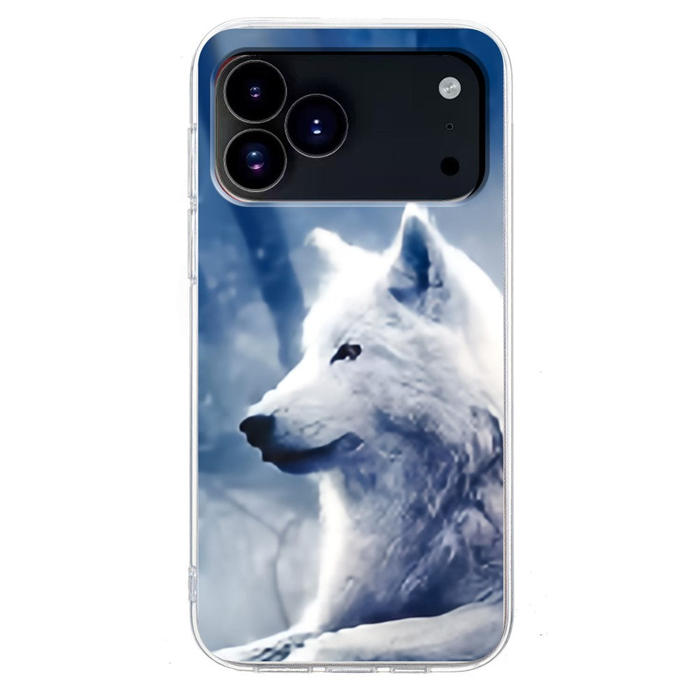 For iPhone 17 Pro Max Case Pattern Printing Shockproof Soft TPU Phone Cover - White Wolf
