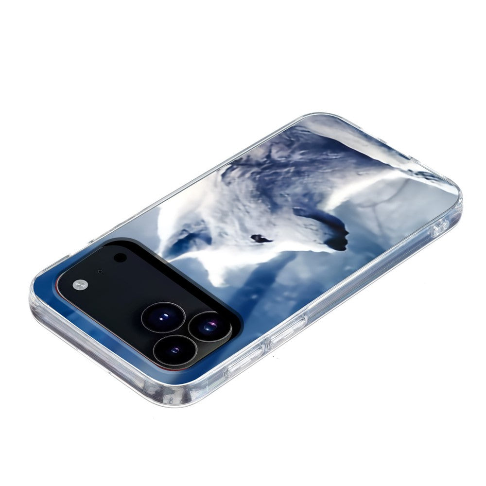 For iPhone 17 Pro Max Case Pattern Printing Shockproof Soft TPU Phone Cover - White Wolf
