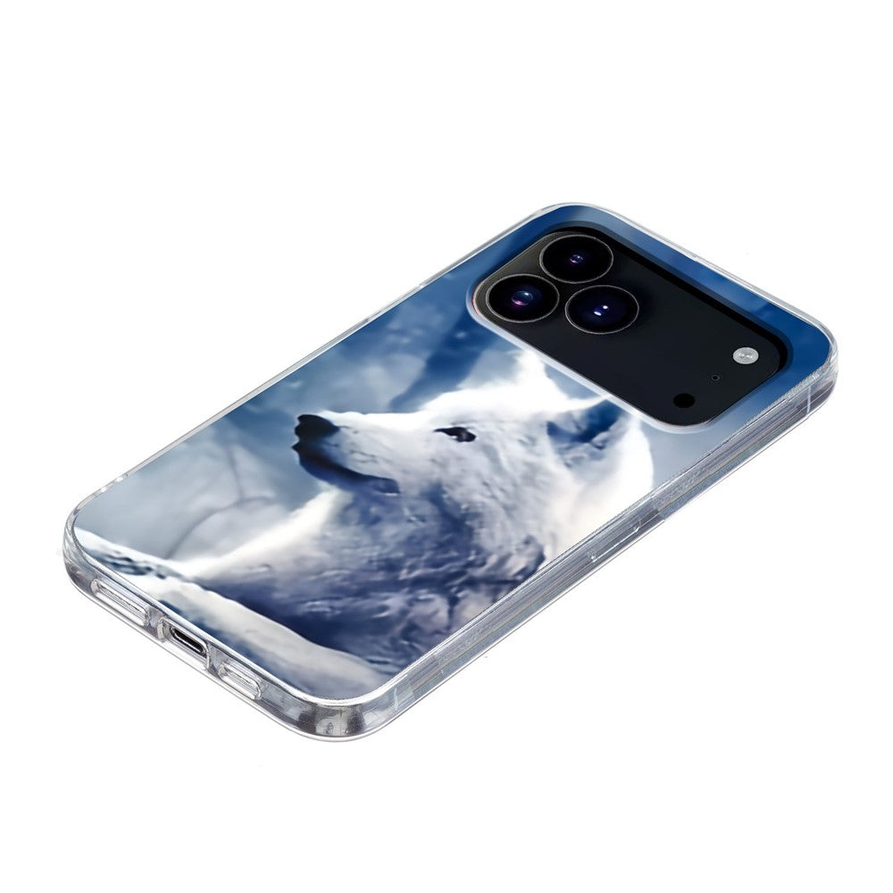 For iPhone 17 Pro Max Case Pattern Printing Shockproof Soft TPU Phone Cover - White Wolf