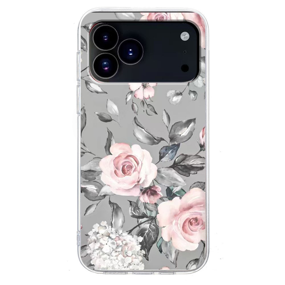 For iPhone 17 Pro Max Case Pattern Printing Shockproof Soft TPU Phone Cover - Grey Background Flowers