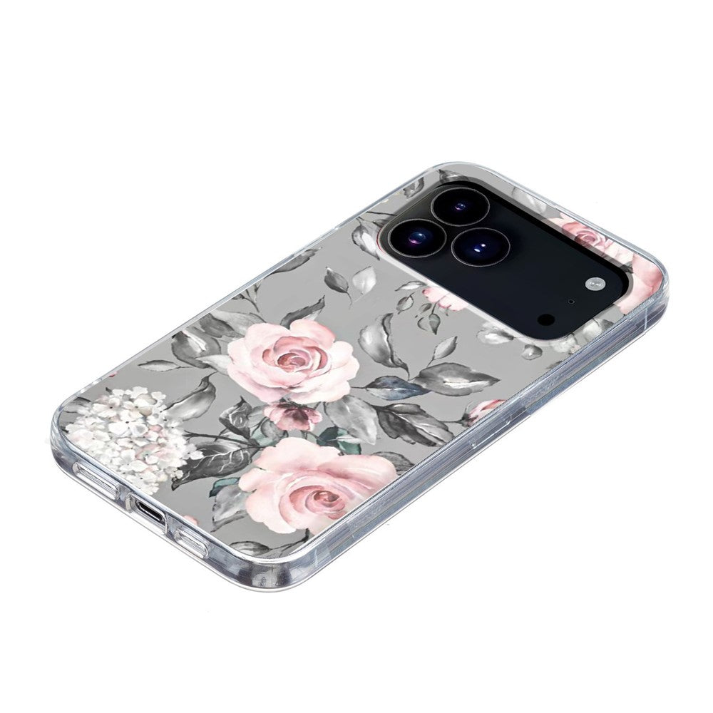 For iPhone 17 Pro Max Case Pattern Printing Shockproof Soft TPU Phone Cover - Grey Background Flowers