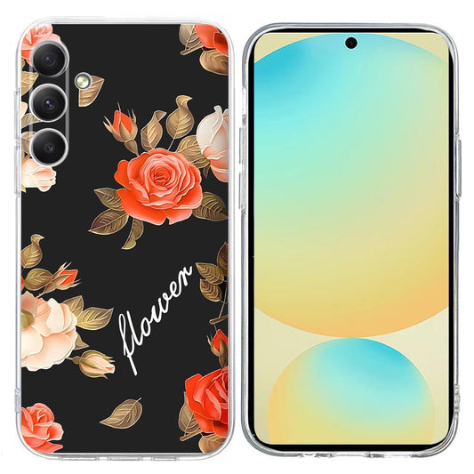For Samsung Galaxy A17 5G / A26 5G Case Pattern Printing Shockproof Soft TPU Phone Cover - Black Background Flowers