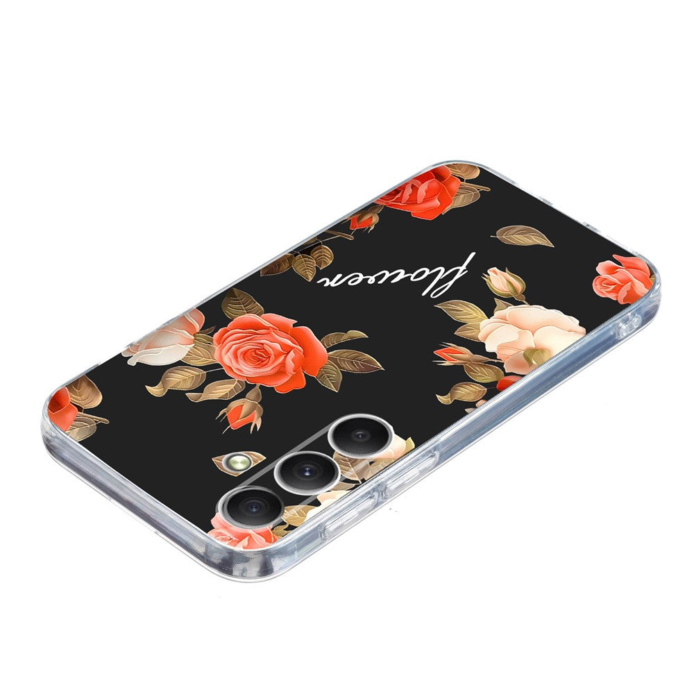 For Samsung Galaxy A17 5G / A26 5G Case Pattern Printing Shockproof Soft TPU Phone Cover - Black Background Flowers