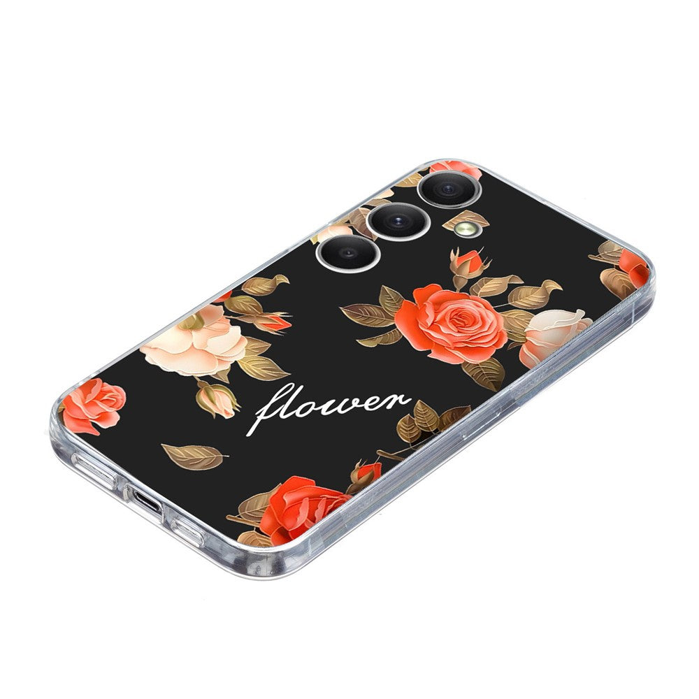 For Samsung Galaxy A17 5G / A26 5G Case Pattern Printing Shockproof Soft TPU Phone Cover - Black Background Flowers