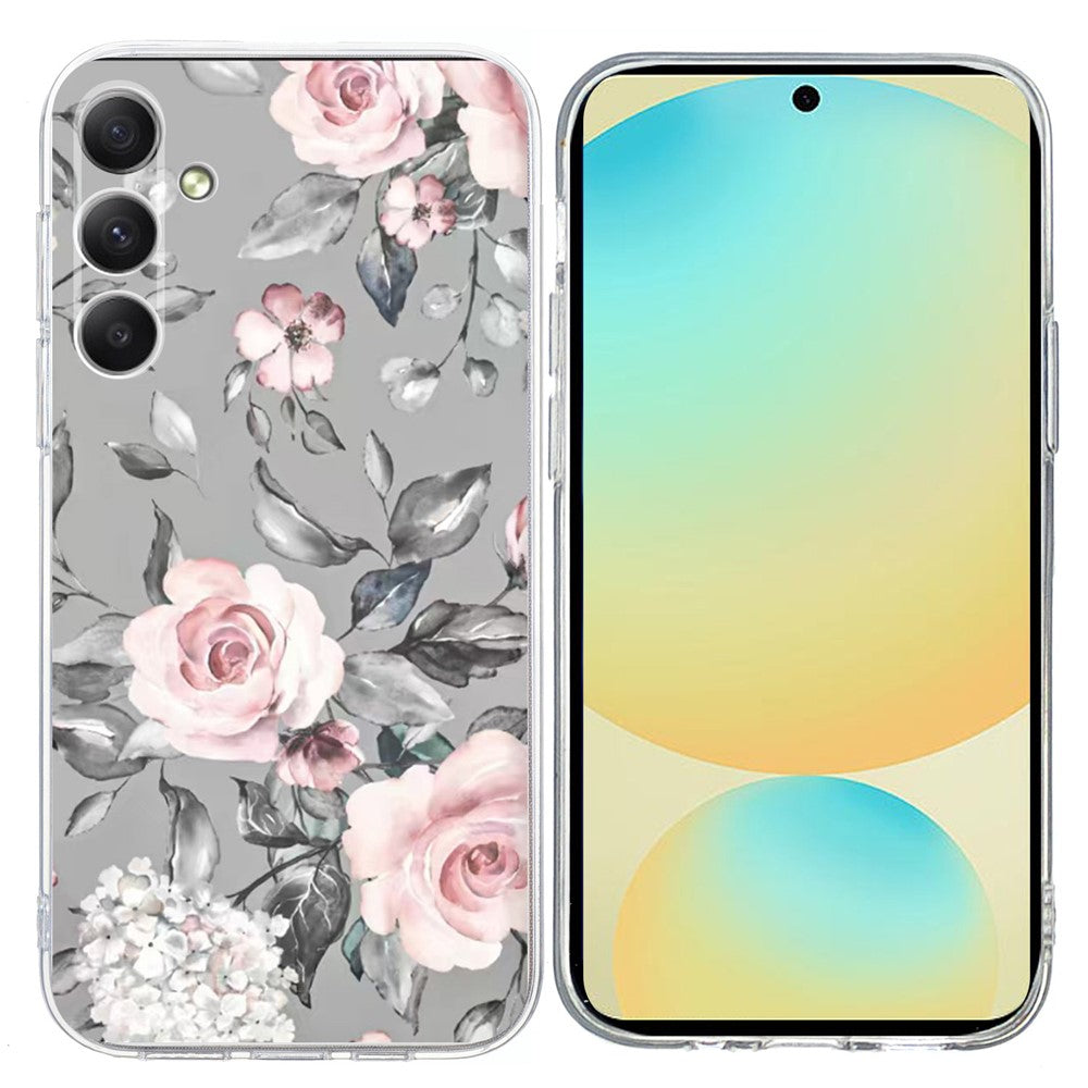For Samsung Galaxy A17 5G / A26 5G Case Pattern Printing Shockproof Soft TPU Phone Cover - Grey Background Flowers