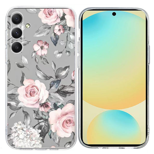 For Samsung Galaxy A17 5G / A26 5G Case Pattern Printing Shockproof Soft TPU Phone Cover - Grey Background Flowers