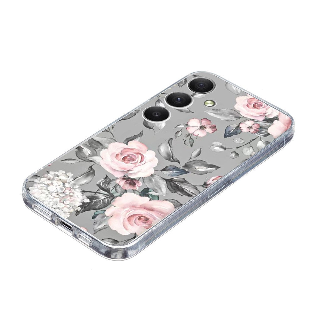 For Samsung Galaxy A17 5G / A26 5G Case Pattern Printing Shockproof Soft TPU Phone Cover - Grey Background Flowers