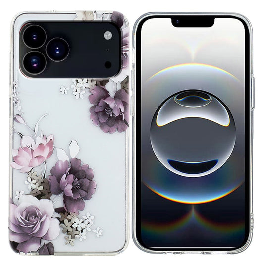 For iPhone 17 Pro Max Case Soft TPU Phone Back Cover Pattern Printing - Purple Peony