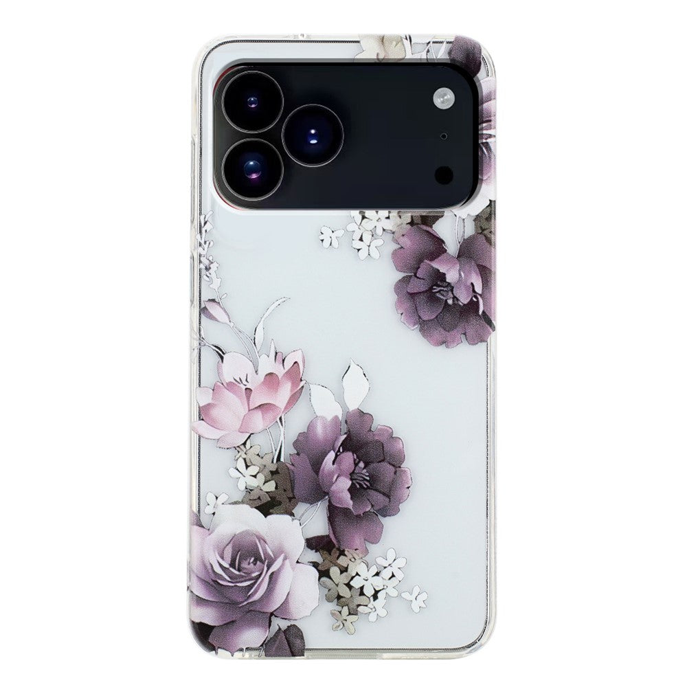 For iPhone 17 Pro Max Case Soft TPU Phone Back Cover Pattern Printing - Purple Peony