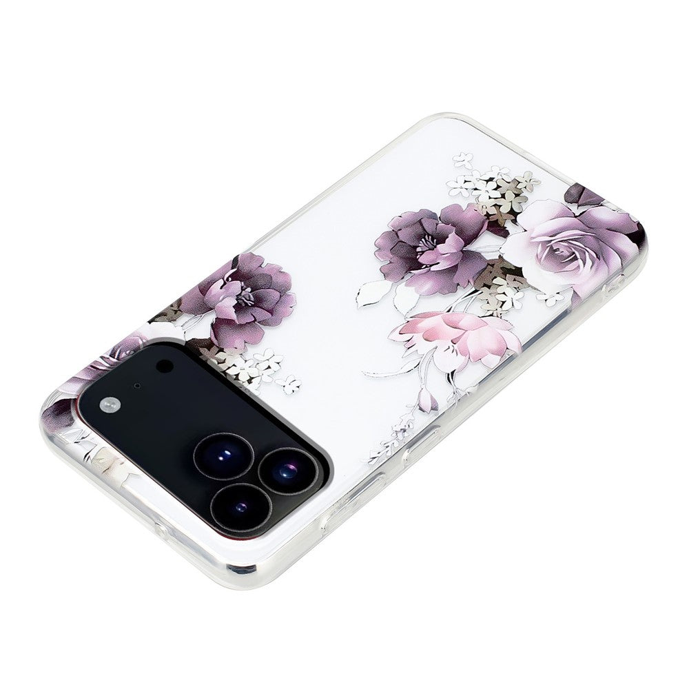 For iPhone 17 Pro Max Case Soft TPU Phone Back Cover Pattern Printing - Purple Peony
