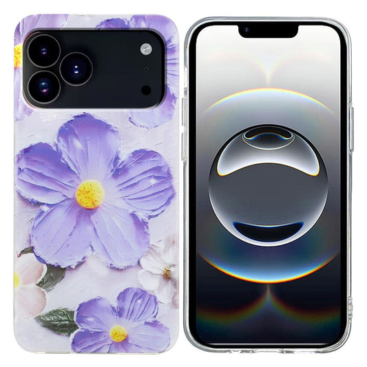 For iPhone 17 Pro Max Case Soft TPU Phone Back Cover Pattern Printing - Purple Flower