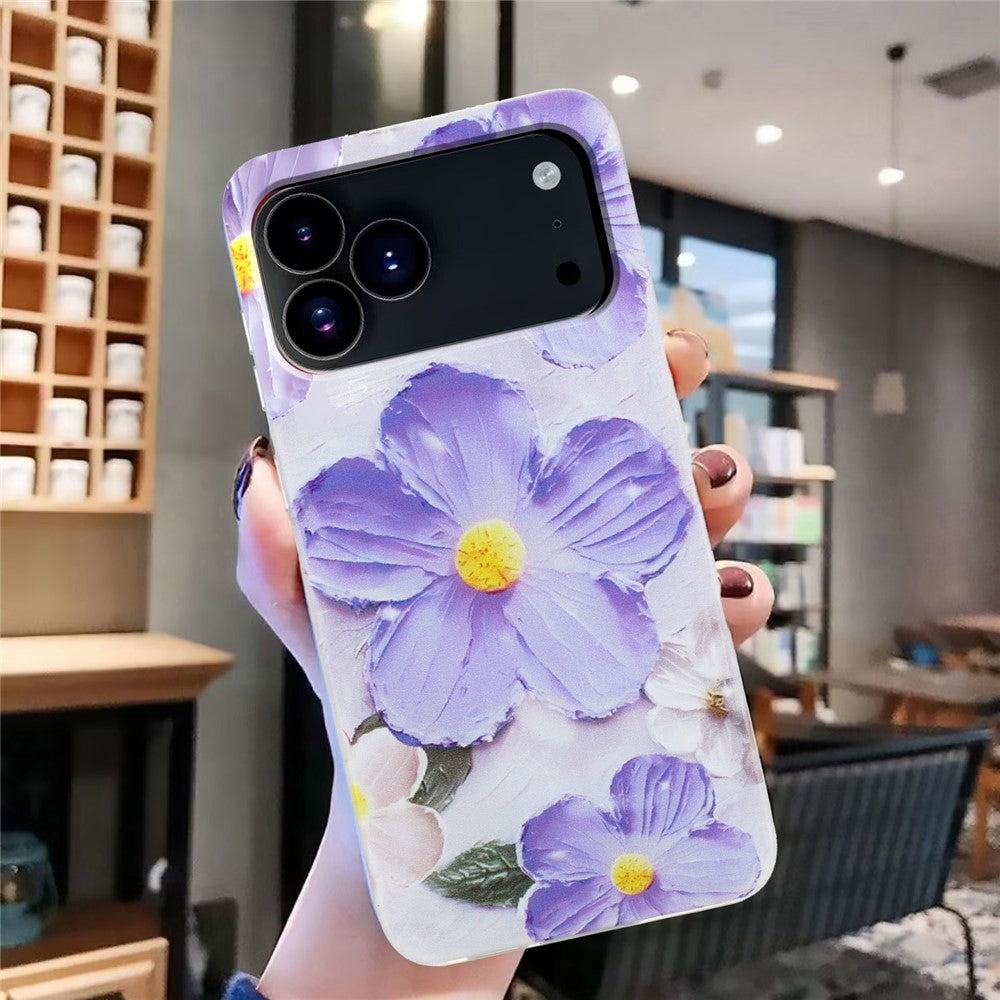 For iPhone 17 Pro Max Case Soft TPU Phone Back Cover Pattern Printing - Purple Flower