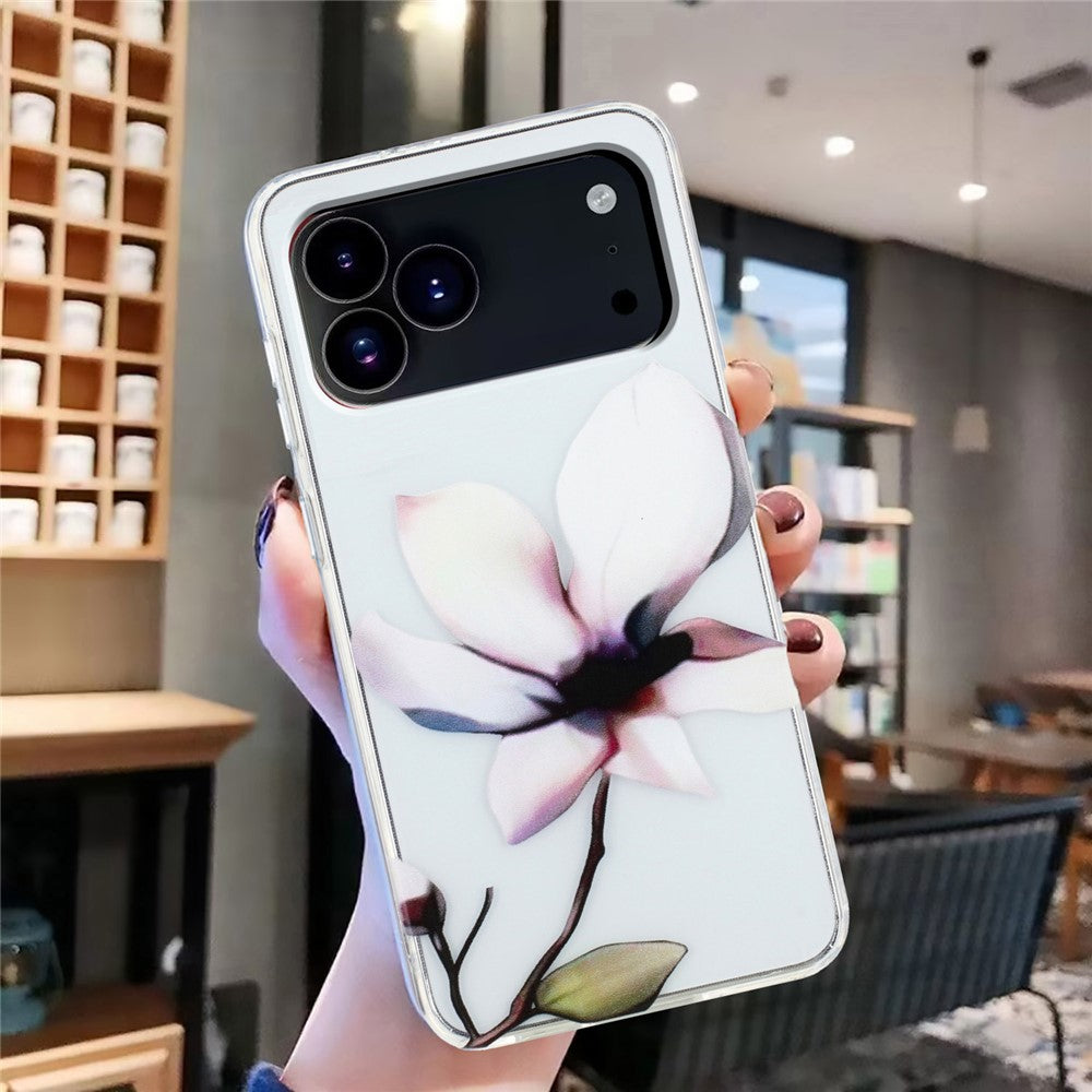 For iPhone 17 Pro Max Case Soft TPU Phone Back Cover Pattern Printing - White Flower