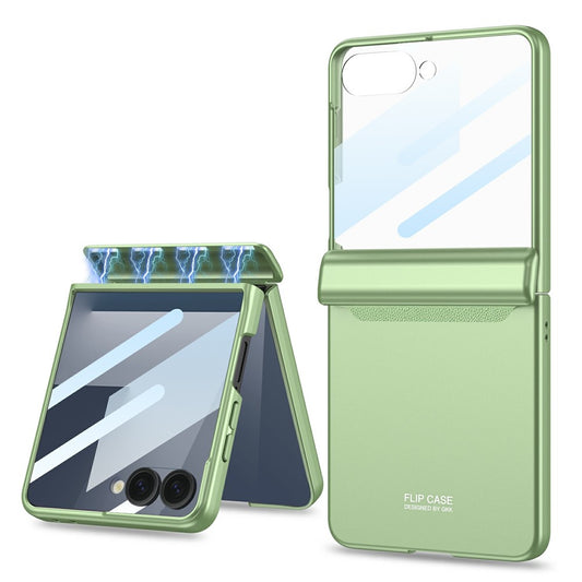 GKK For Samsung Galaxy Z Flip7 5G Case with Clear Screen Film Magnetic Hinge Protection Phone Cover - Matcha Green