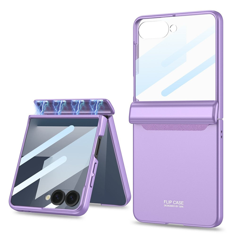 GKK For Samsung Galaxy Z Flip7 5G Case with Clear Screen Film Magnetic Hinge Protection Phone Cover - Purple