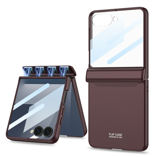 GKK For Samsung Galaxy Z Flip7 5G Case with Clear Screen Film Magnetic Hinge Protection Phone Cover - Wine Red