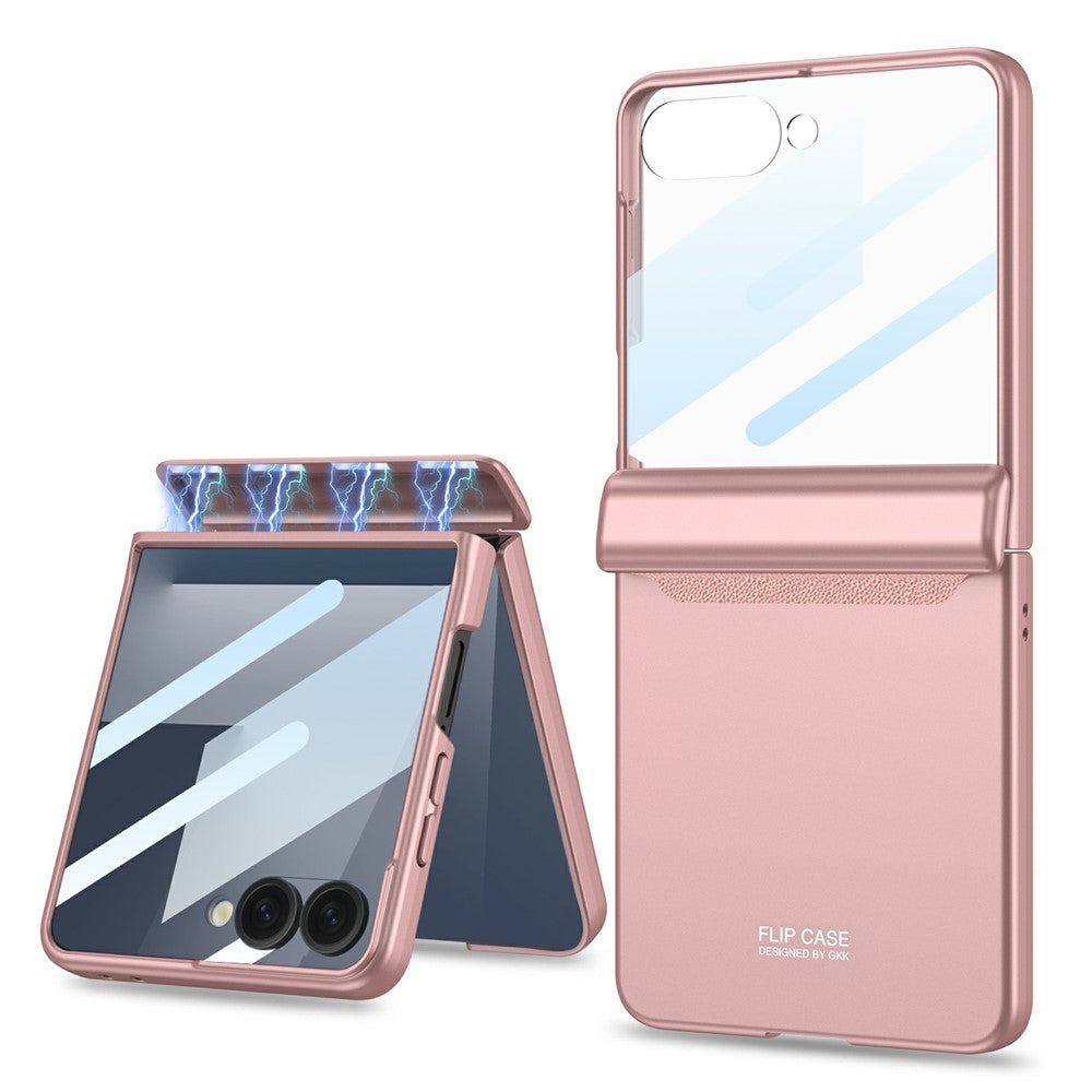 GKK For Samsung Galaxy Z Flip7 5G Case with Clear Screen Film Magnetic Hinge Protection Phone Cover - Pink