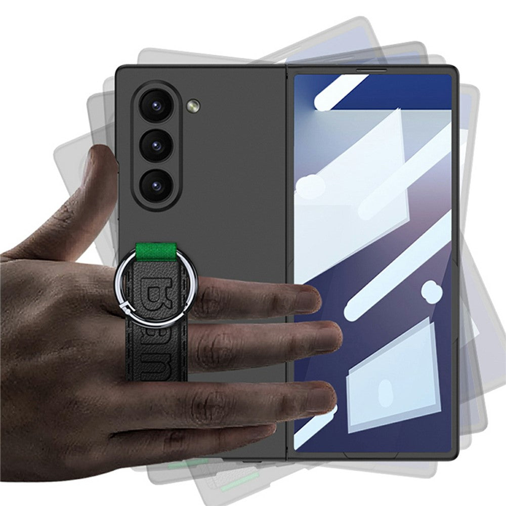GKK For Samsung Galaxy Z Fold7 5G Wristband Phone Case Folding Cover with HD Screen Protector - Black