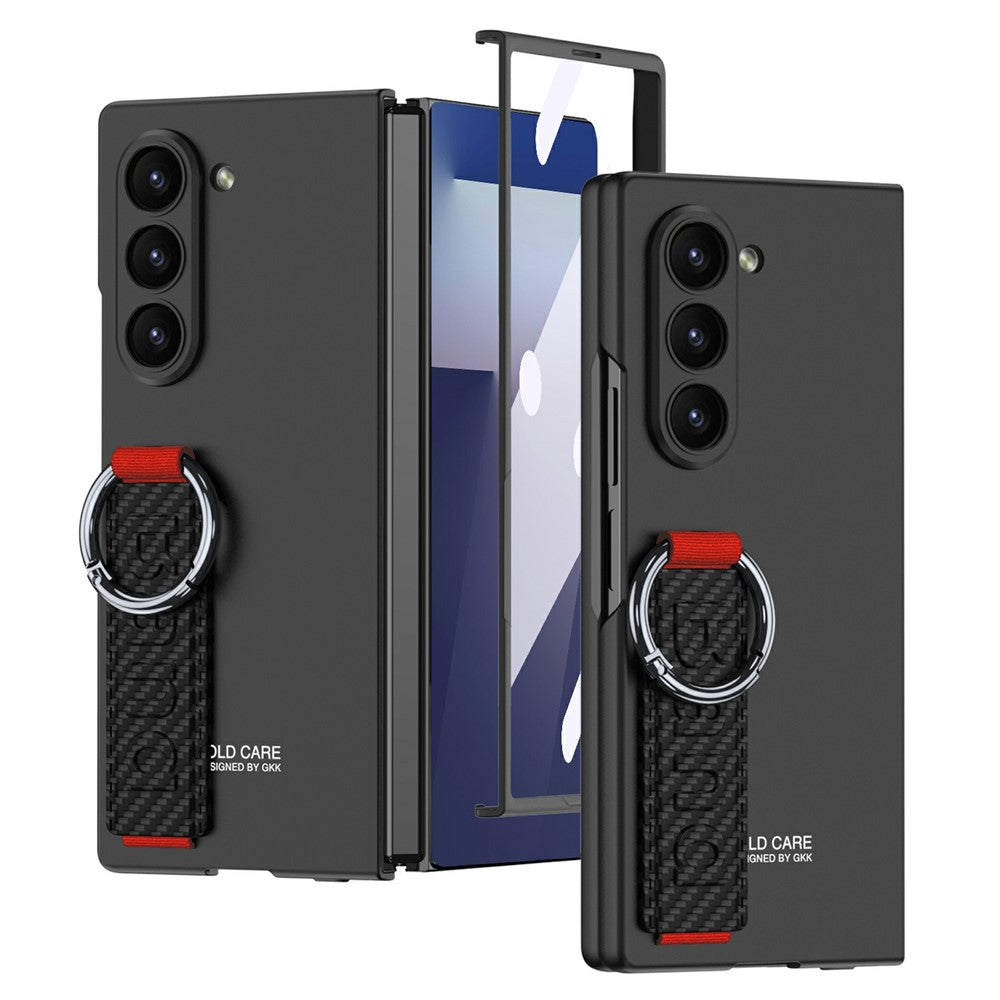 GKK For Samsung Galaxy Z Fold7 5G Wristband Phone Case Folding Cover with HD Screen Protector - Carbon Fiber Texture