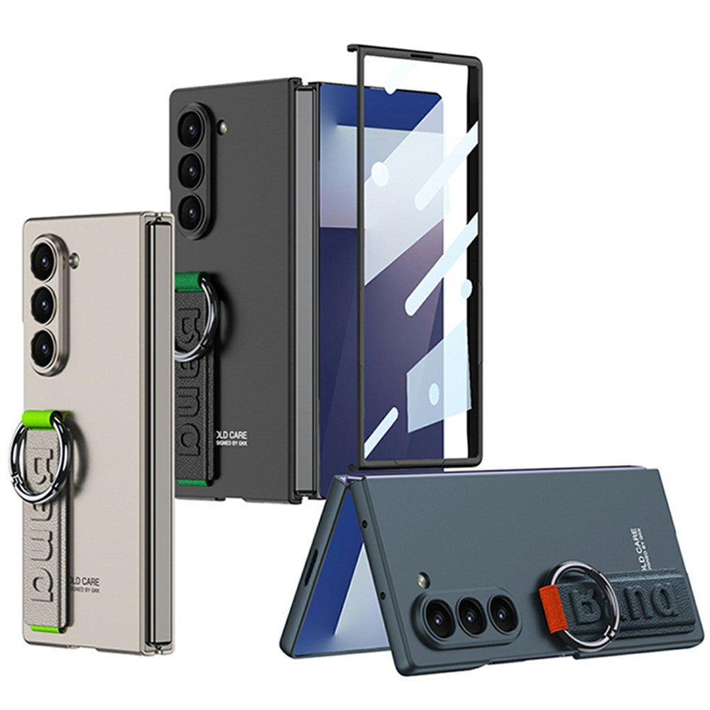 GKK For Samsung Galaxy Z Fold7 5G Wristband Phone Case Folding Cover with HD Screen Protector - Carbon Fiber Texture